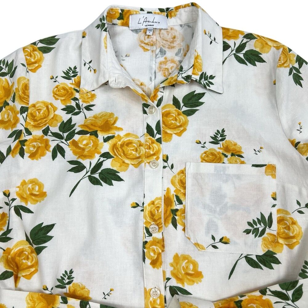 L’Academie Revolve Kendra Yellow Rose Floral Belted Mini Shirt Dress Small - Picture 5 of 11